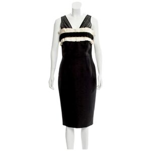 Giambattista Valli Paris Black & Ivory Pleated Ruffle Sheer Illusion Dress